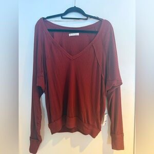 We The Free Deep Red V-Neck Sweatshirt